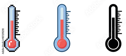 Pixelated and graphic thermometer icons in various styles