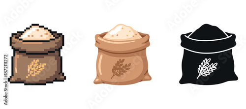 Pixelated, colored, and silhouette grain sack illustrations