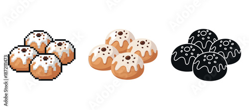 Pixelated, cartoon, and silhouette donuts with icing and sprinkles
