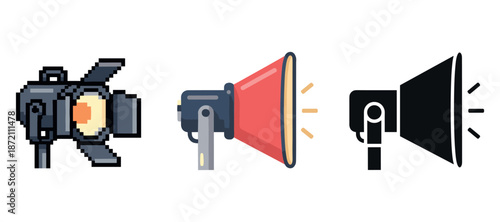 Three distinct studio lighting icons representing different styles and designs