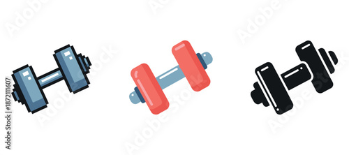 Colorful dumbbells set: blue, red, black for fitness and weightlifting