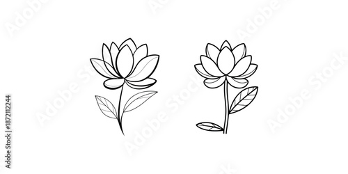 Two lotus flower line icons vector illustration isolated on a white background