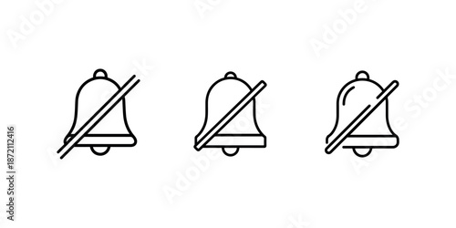 Set of three muted notification bell icons with diagonal line outline design style