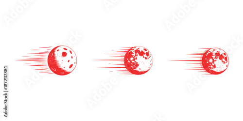 Three red moons accelerating across space with motion lines vector illustration