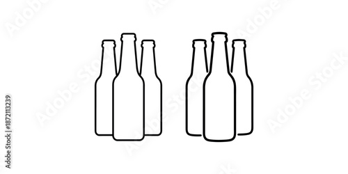 Two groups of beverage bottles icons illustrating quantity comparison for drinks or alcohol