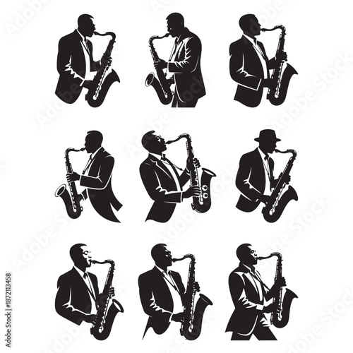 Black Color Jazz Musician Saxophone Silhouette Vector Illustration