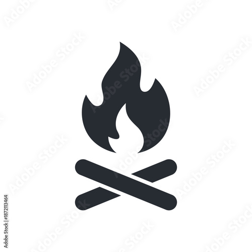 Bonfire icon. Burn. Fire hazard. Danger warning icon. Danger warning. Vector icon. Flame sign. Alert sign. Risk sign. Fire protection. Fire hazardous. Fire danger. Warm sign. Logo template. Logo camp