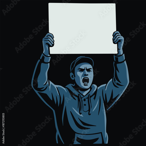  Vector illustration of woman holding signs, banner and placards on a protest demostration or picket. People against violence, pollution, descrimination, human rights violation.