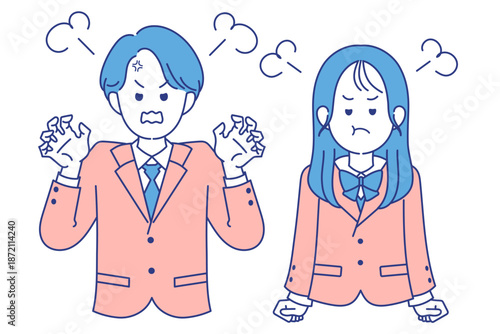学生　男女　怒り　ポーズ
