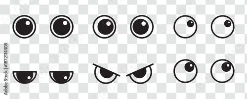 Expressive Cartoon Eyes Vector Set Animated Character Gaze and Diverse Emotions for UI, Mascots and Design