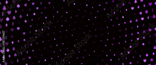 Dark Purple vector pattern with symbol of cards. Shining illustration with hearts, spades, clubs, diamonds. Smart design for your business advert of casinos.