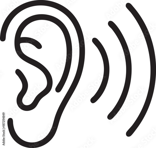 Human Ear with Sound Waves Vector Icon Illustration