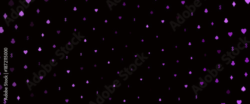 Dark Purple vector pattern with symbol of cards. Shining illustration with hearts, spades, clubs, diamonds. Smart design for your business advert of casinos.