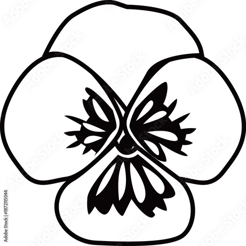 パンジーやスミレの花のアウトライン白黒線画イラスト 透明背景