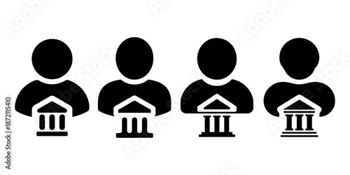 User profile with bank or institution building icon variations for finance concepts