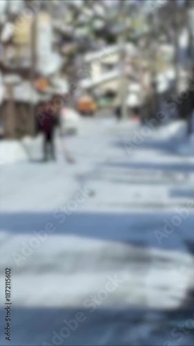 雪が積もっている街並み　路地　ぼかし