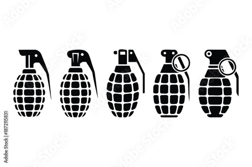 Black Silhouette Icons of Hand Grenades bomb explosive
