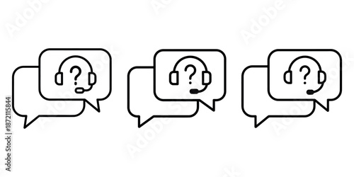 Headphones with question mark in speech bubble vector icon, call center support symbol