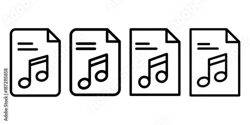 Music file document outline icon, audio note paper vector sign, melody record symbol