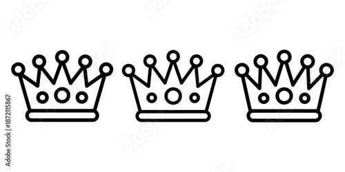 Crown vector icon set, king or queen royal power symbol, leadership authority sign