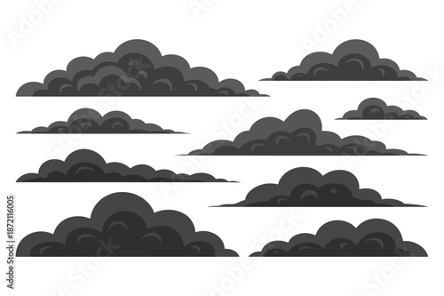 Gray Silhouette Clouds on White Background