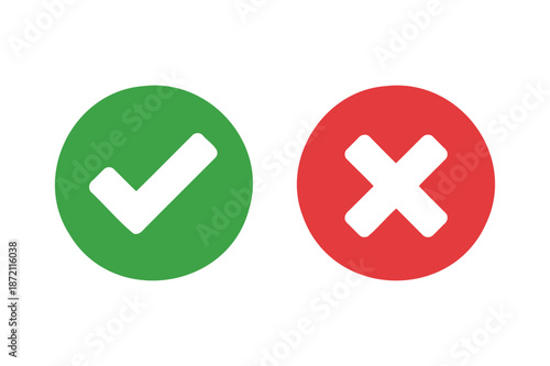 Green Check Mark and Red Cross Symbols vector illustration
