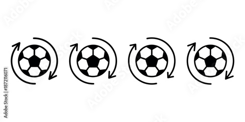 Soccer ball rotation icon set representing live football scores and sports news updates