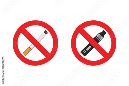 No Smoking and No Vaping Icons on White Background