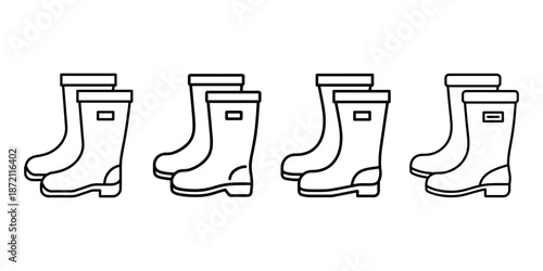 Rubber boot icon set for rain and outdoor footwear, vector illustration