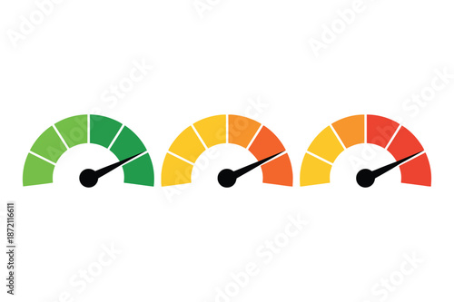 Three Gauges Showing Green Yellow and Red Levels Meter