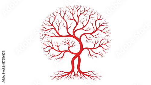 A stylized tree, with red branches and roots resembling the human circulatory system, symbolizes the profound and intricate connection between nature and health.