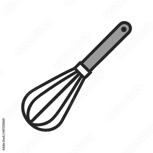Gray manual whisk for cooking in flat design style 

