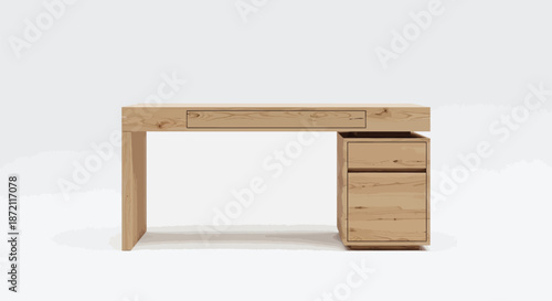 Wooden desk with drawers on a plain background, office furniture design