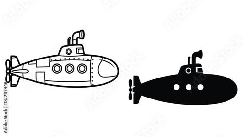 Two submarines one detailed and one in stark silhouette