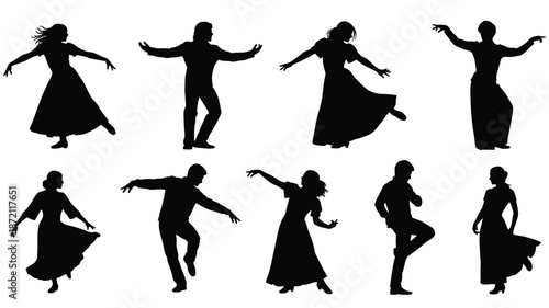 Diverse group of people in dynamic poses a striking black silhouette