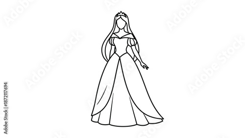 Elegant princess with flowing hair and a detailed gown silhouette