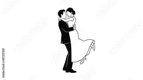 A romantic couple embracing in a tender moment black and white silhouette