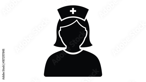 Simple black nurse icon with a traditional cap a striking silhouette