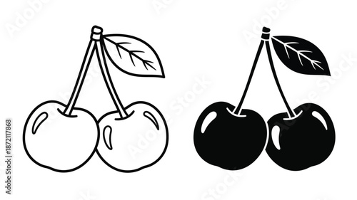 Two pairs of cherries depicted in contrasting styles a black silhouette