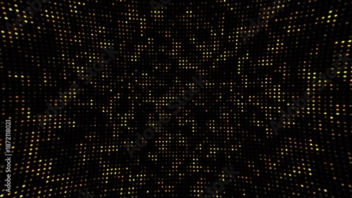 Abstract dot technology background. Hi tech motion graphic background, yellow flickering dots on dark background