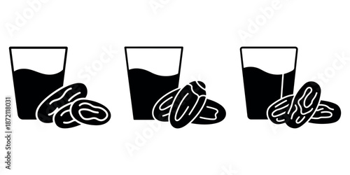 Three glasses of liquid next to piles of fresh dates illustrating healthy fasting break snack