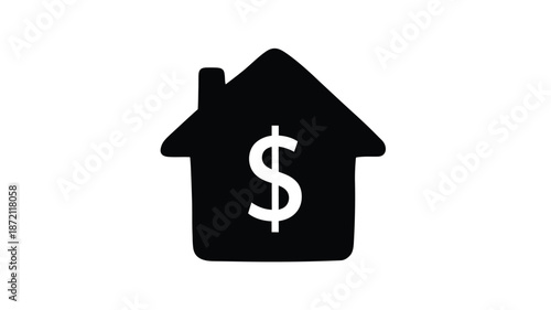 Simple house icon with a dollar sign a striking black silhouette