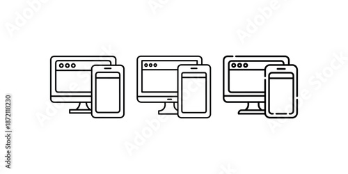 Three devices computer and smartphone isolated on white background, technology concept