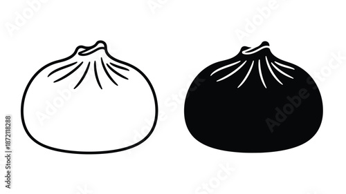 Two bao buns one outlined and one in stark black silhouette