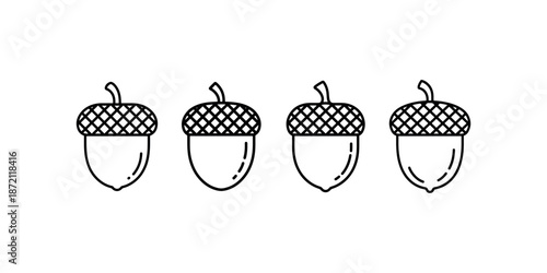 Four sequential acorn nut illustrations showing progression from full to slightly broken fruit
