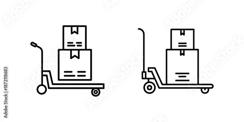 Pallet jack icon set hand truck with packages vector silhouette symbol for delivery and logistics