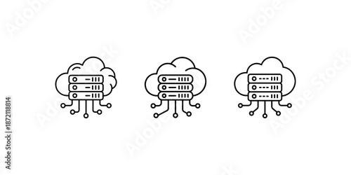 Cloud computing server database icons with digital circuit connections for network storage