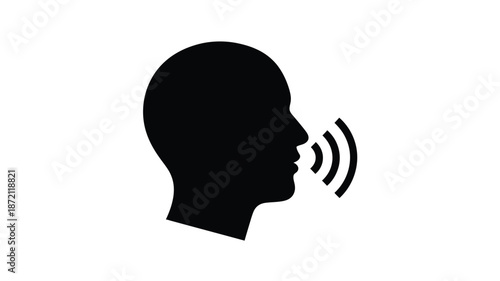 A black silhouette of a head speaking with sound waves emanating from it silhouette