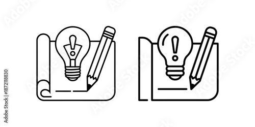Creative project planning icons with light bulb pencil and paper blueprint for designers