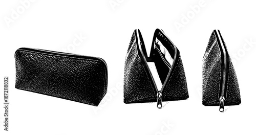 Black leather zippered wallet - sleek design with pebbled texture